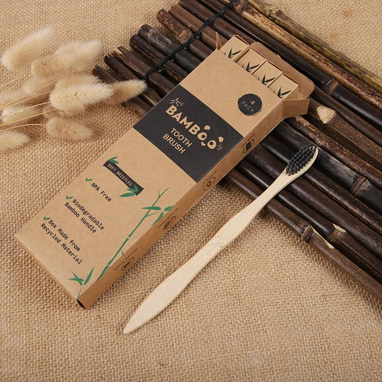 4-Pack Biodegradable Bamboo Toothbrushes | Soft Plant-Based Bristles | Eco-Friendly & Zero Waste