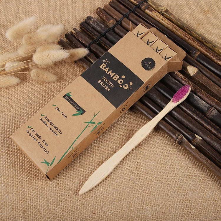 4-Pack Biodegradable Bamboo Toothbrushes | Soft Plant-Based Bristles | Eco-Friendly & Zero Waste