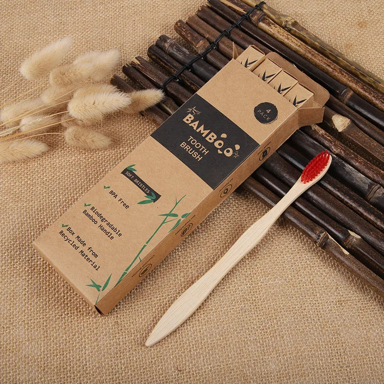 4-Pack Biodegradable Bamboo Toothbrushes | Soft Plant-Based Bristles | Eco-Friendly & Zero Waste