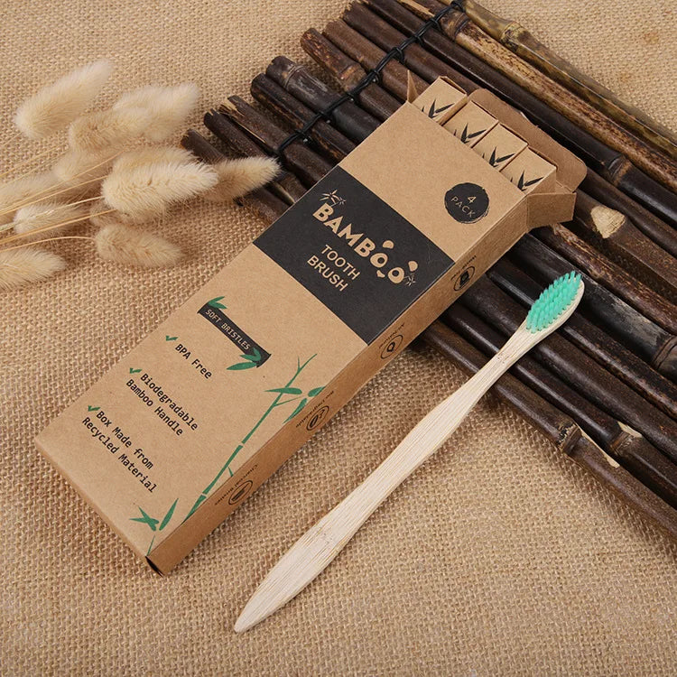 4-Pack Biodegradable Bamboo Toothbrushes | Soft Plant-Based Bristles | Eco-Friendly & Zero Waste