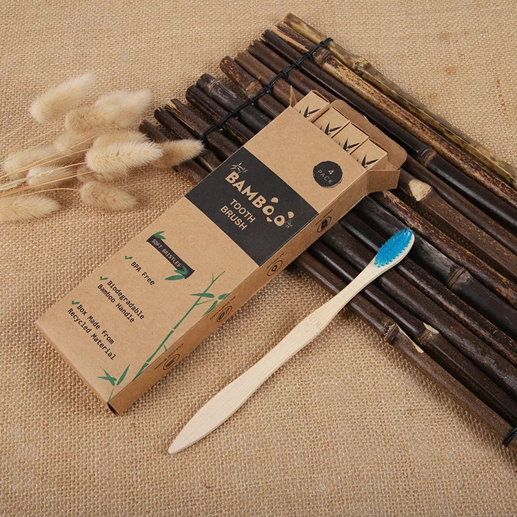 4-Pack Biodegradable Bamboo Toothbrushes | Soft Plant-Based Bristles | Eco-Friendly & Zero Waste