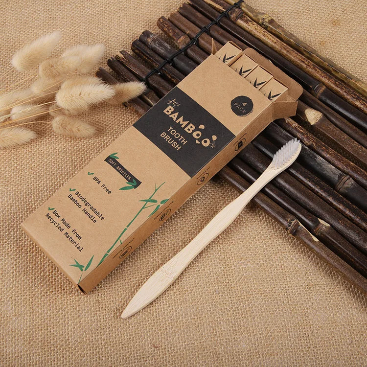 4-Pack Biodegradable Bamboo Toothbrushes | Soft Plant-Based Bristles | Eco-Friendly & Zero Waste