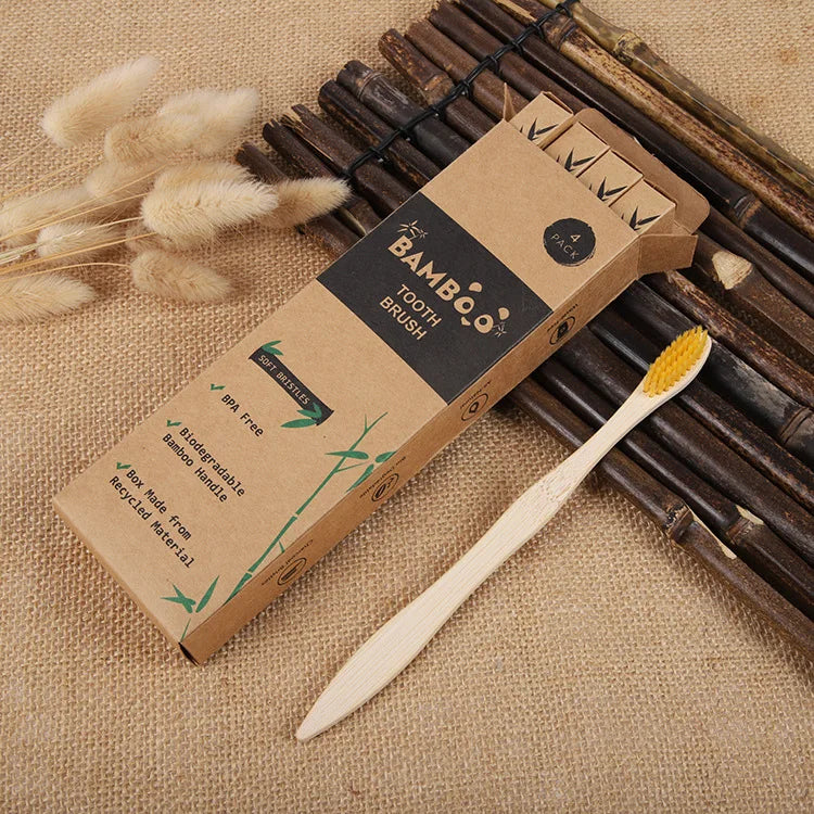 4-Pack Biodegradable Bamboo Toothbrushes | Soft Plant-Based Bristles | Eco-Friendly & Zero Waste