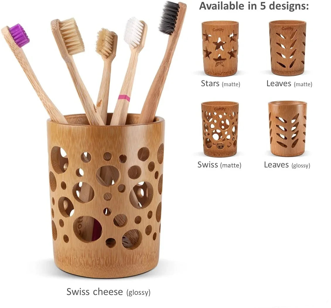 Bamboo Toothbrush Holder Cup | Quick-Dry Toothbrush & Toothpaste Storage | Eco-Friendly, Biodegradable Bathroom Cup