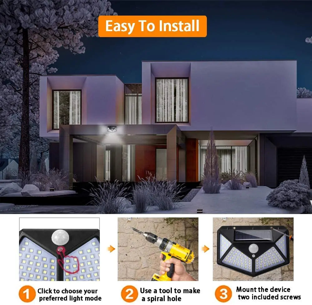 Solar Motion Sensor Light – 100 LED Ultra-Bright Outdoor Security Lamp, Waterproof, with 3 Modes