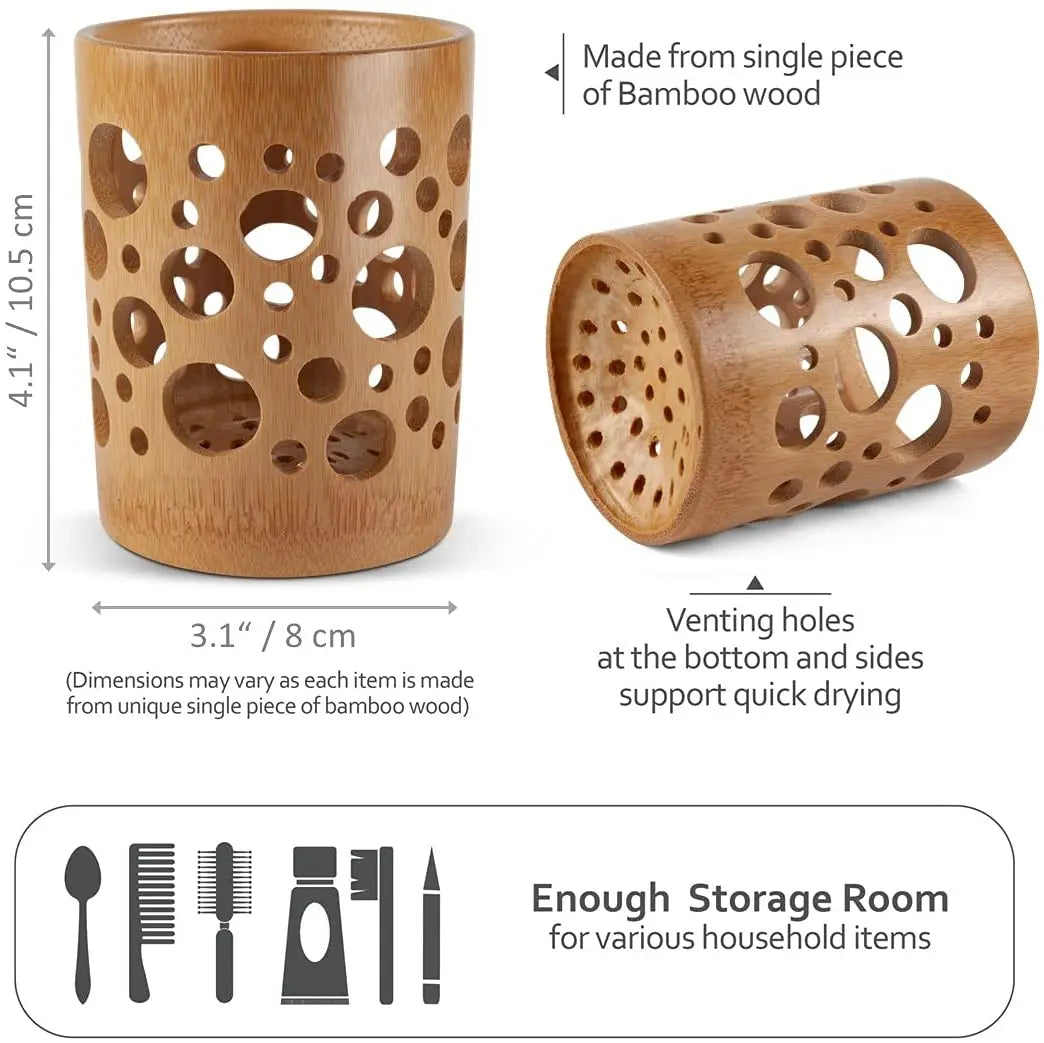 Bamboo Toothbrush Holder Cup | Quick-Dry Toothbrush & Toothpaste Storage | Eco-Friendly, Biodegradable Bathroom Cup