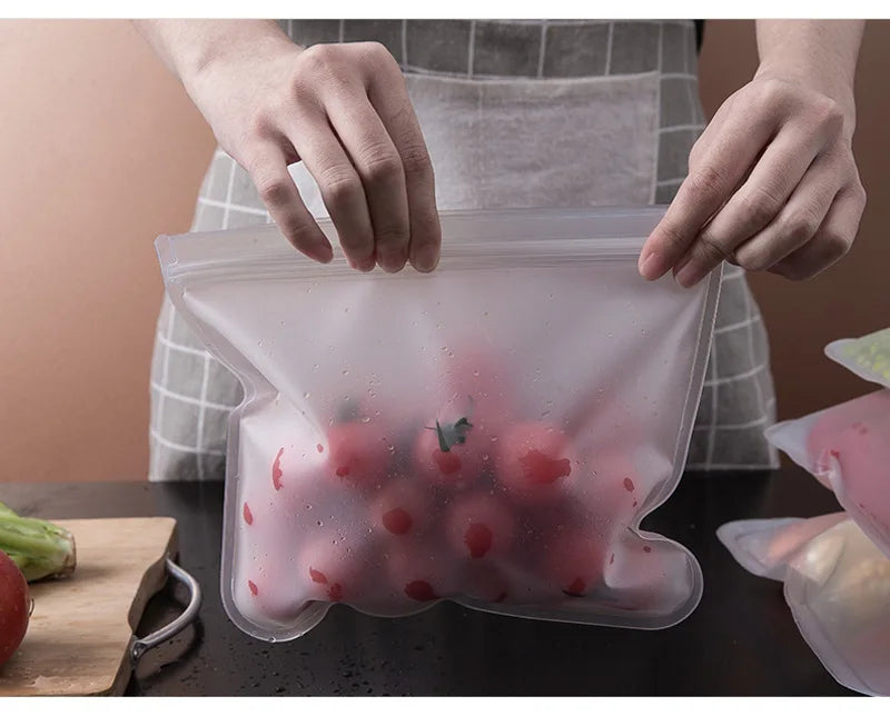 Reusable Silicone Food Storage Bags | Ziplock Stand-Up Freshness Food Storage Containers | Leakproof, Waterproof & Eco-Friendly