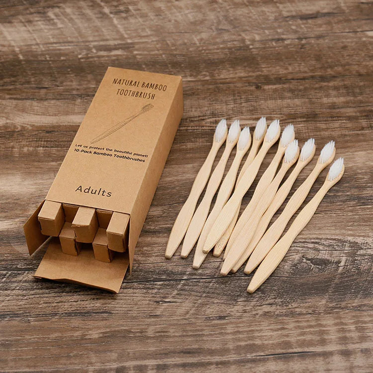 10-Pack Biodegradable Bamboo Toothbrushes | Eco-Friendly, BPA-Free, Soft Bristles | Sustainable Dental Care