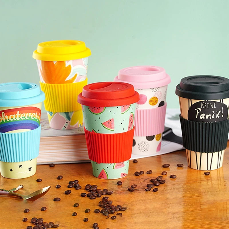 470ml Eco-Friendly Bamboo Fiber Travel Mug | Reusable Coffee Cup with Lid