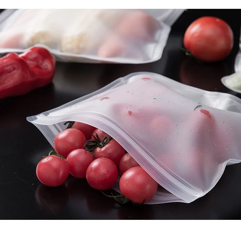 Reusable Silicone Food Storage Bags | Ziplock Stand-Up Freshness Food Storage Containers | Leakproof, Waterproof & Eco-Friendly