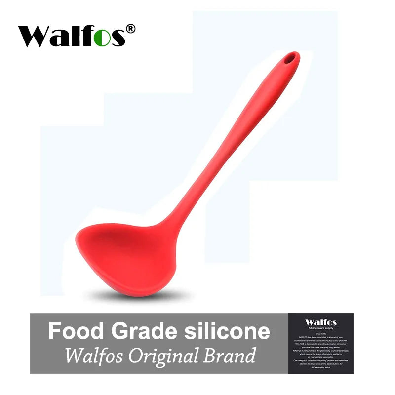 WALFOS Non-Stick Silicone Soup Spoon | Heat-Resistant Ladle | BPA-Free Cooking Tool