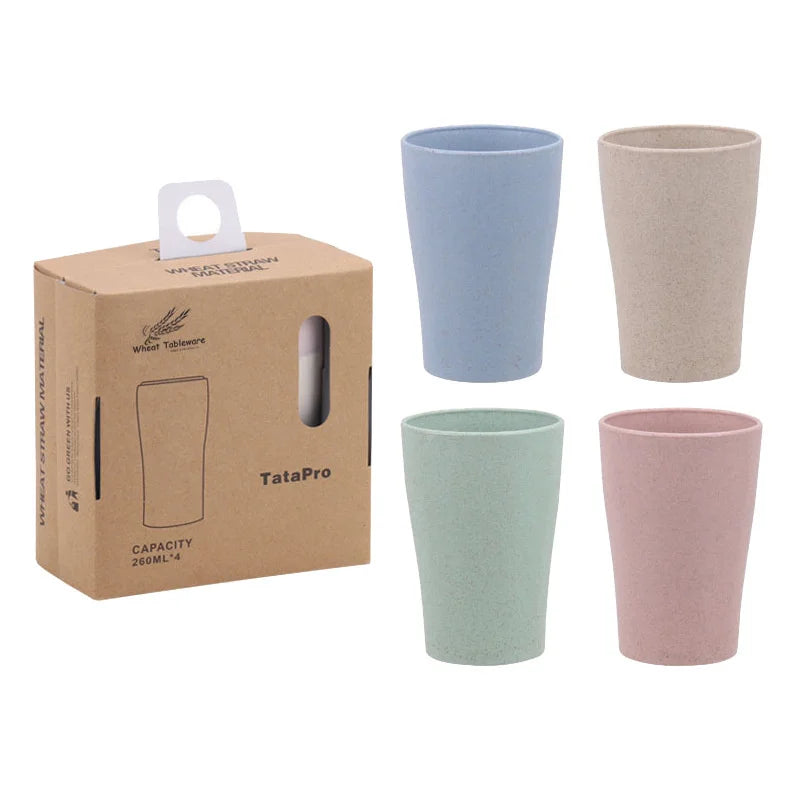 4Pcs Wheat Straw Eco-Friendly Cups – Durable & Biodegradable Reusable Drinkware for Home & Travel