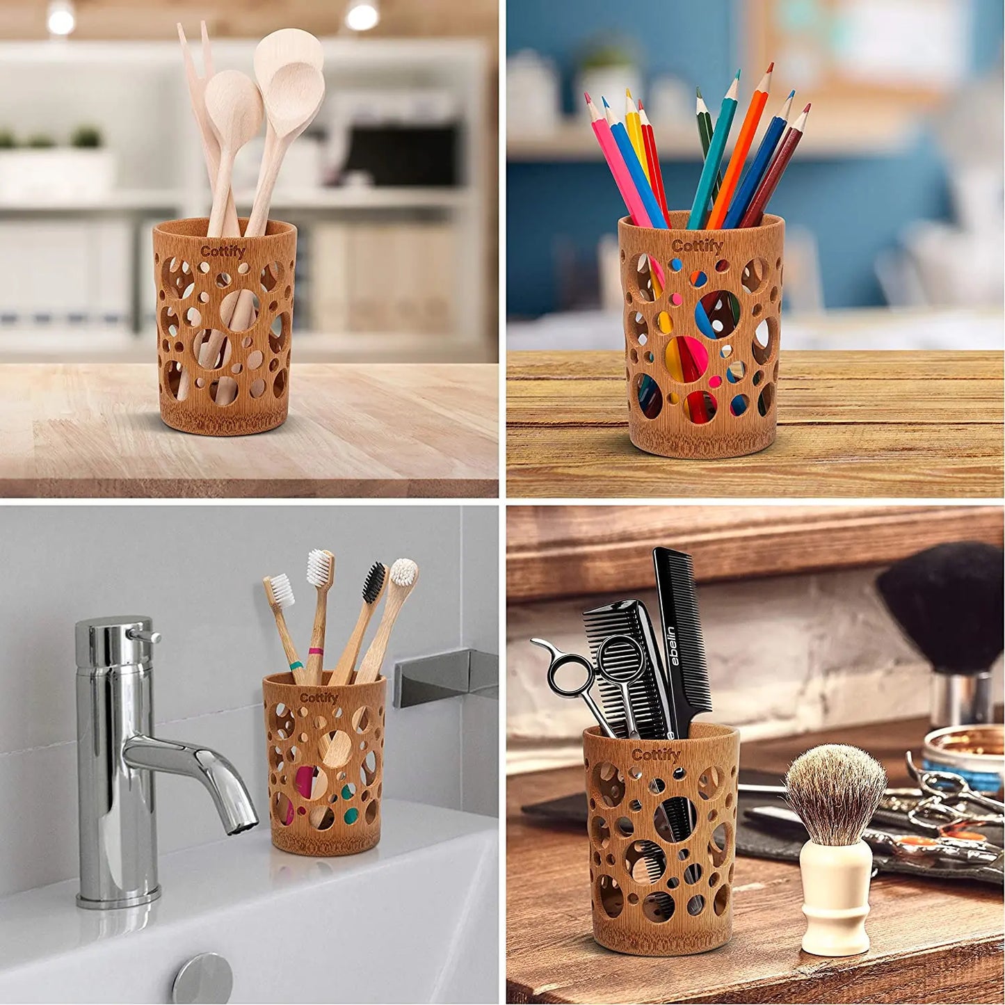 Bamboo Toothbrush Holder Cup | Quick-Dry Toothbrush & Toothpaste Storage | Eco-Friendly, Biodegradable Bathroom Cup