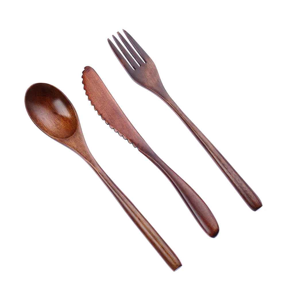 Reusable Wooden Cutlery Set | Eco-Friendly Bamboo Flatware with Travel Pouch