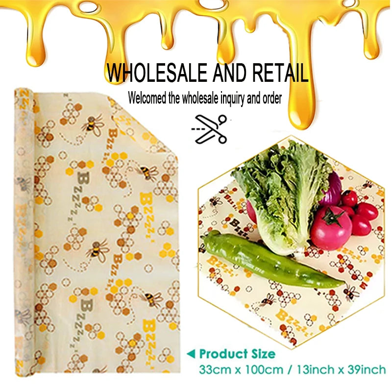 Reusable Beeswax Food Wrap Roll | Cut-to-Size Organic Cotton Wrap | Sustainable & Eco-Friendly Alternative to Plastic