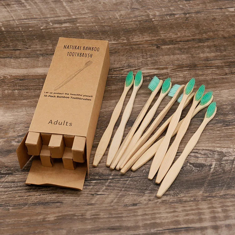 10-Pack Biodegradable Bamboo Toothbrushes | Eco-Friendly, BPA-Free, Soft Bristles | Sustainable Dental Care