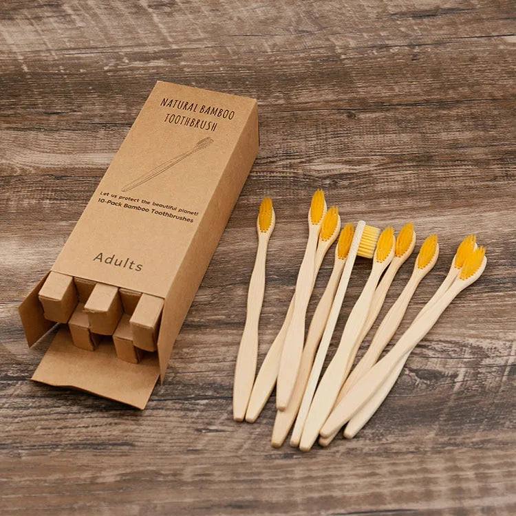 10-Pack Biodegradable Bamboo Toothbrushes | Eco-Friendly, BPA-Free, Soft Bristles | Sustainable Dental Care