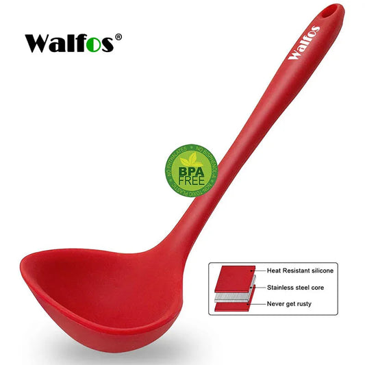 WALFOS Non-Stick Silicone Soup Spoon | Heat-Resistant Ladle | BPA-Free Cooking Tool