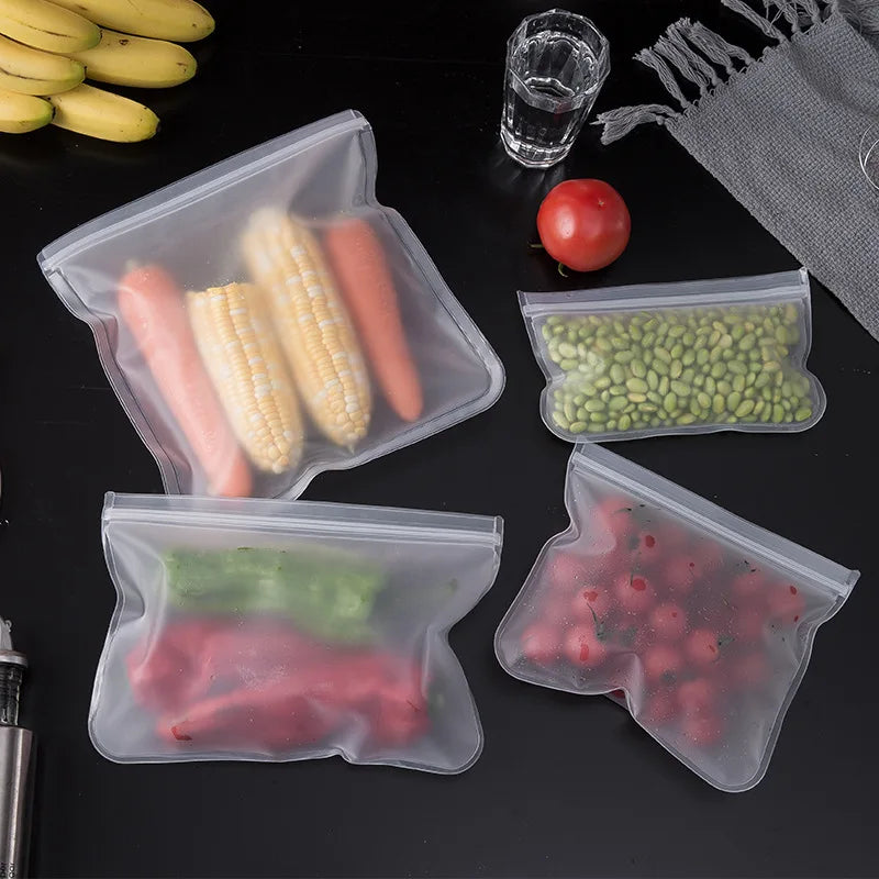 Reusable Silicone Food Storage Bags | Ziplock Stand-Up Freshness Food Storage Containers | Leakproof, Waterproof & Eco-Friendly