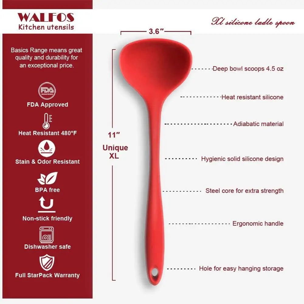 WALFOS Non-Stick Silicone Soup Spoon | Heat-Resistant Ladle | BPA-Free Cooking Tool