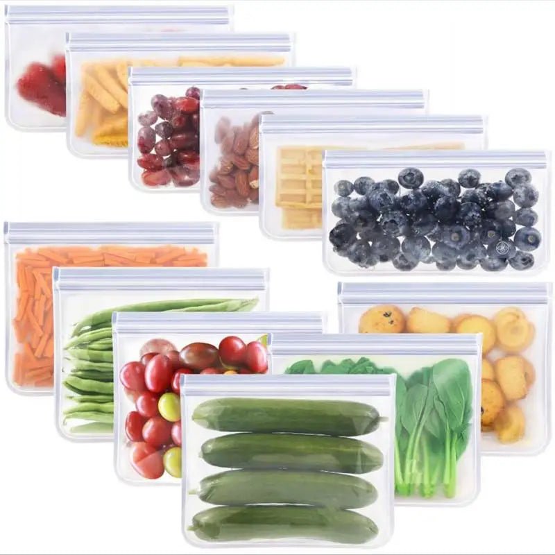 Reusable Silicone Food Storage Bags | Ziplock Stand-Up Freshness Food Storage Containers | Leakproof, Waterproof & Eco-Friendly