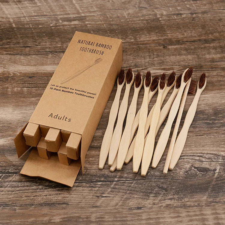 10-Pack Biodegradable Bamboo Toothbrushes | Eco-Friendly, BPA-Free, Soft Bristles | Sustainable Dental Care