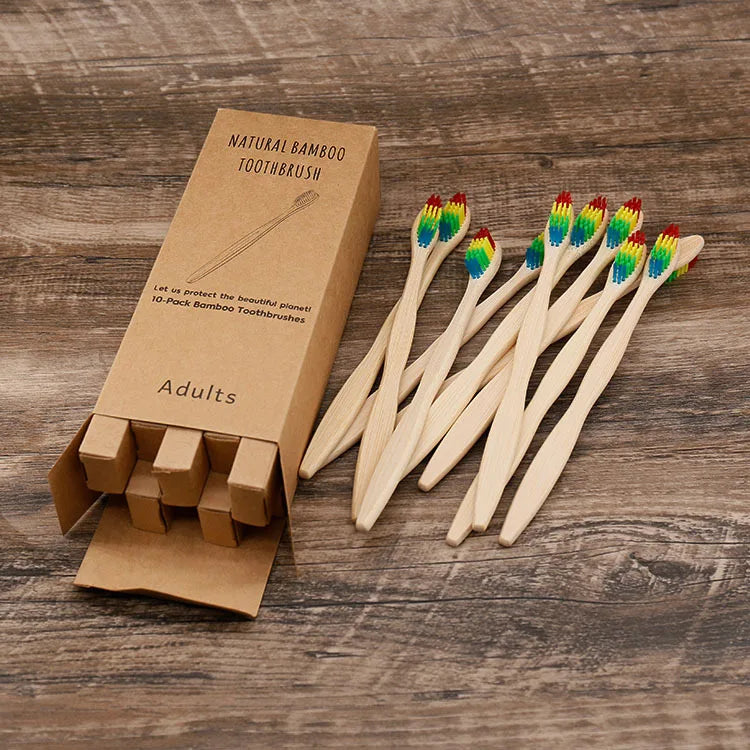 10-Pack Biodegradable Bamboo Toothbrushes | Eco-Friendly, BPA-Free, Soft Bristles | Sustainable Dental Care