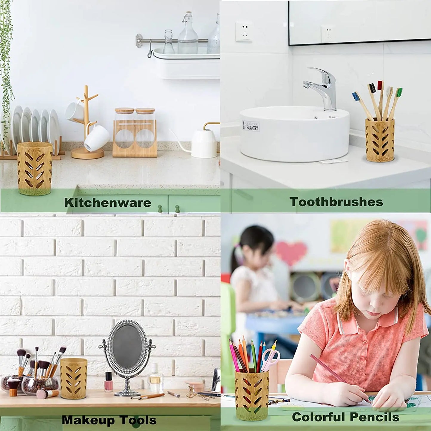 Bamboo Toothbrush Holder Cup | Quick-Dry Toothbrush & Toothpaste Storage | Eco-Friendly, Biodegradable Bathroom Cup