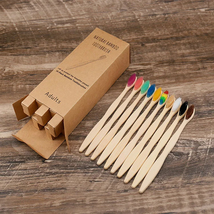 10-Pack Biodegradable Bamboo Toothbrushes | Eco-Friendly, BPA-Free, Soft Bristles | Sustainable Dental Care