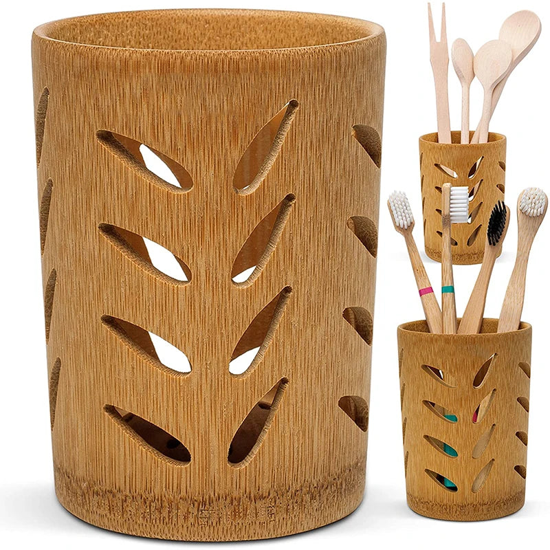 Bamboo Toothbrush Holder Cup | Quick-Dry Toothbrush & Toothpaste Storage | Eco-Friendly, Biodegradable Bathroom Cup