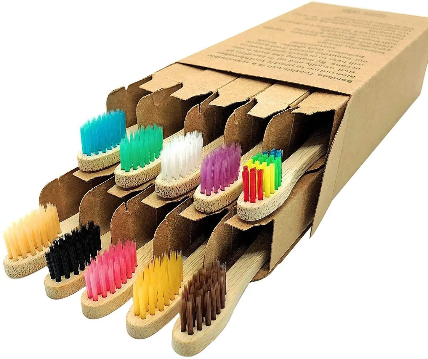 10-Pack Biodegradable Bamboo Toothbrushes | Eco-Friendly, BPA-Free, Soft Bristles | Sustainable Dental Care