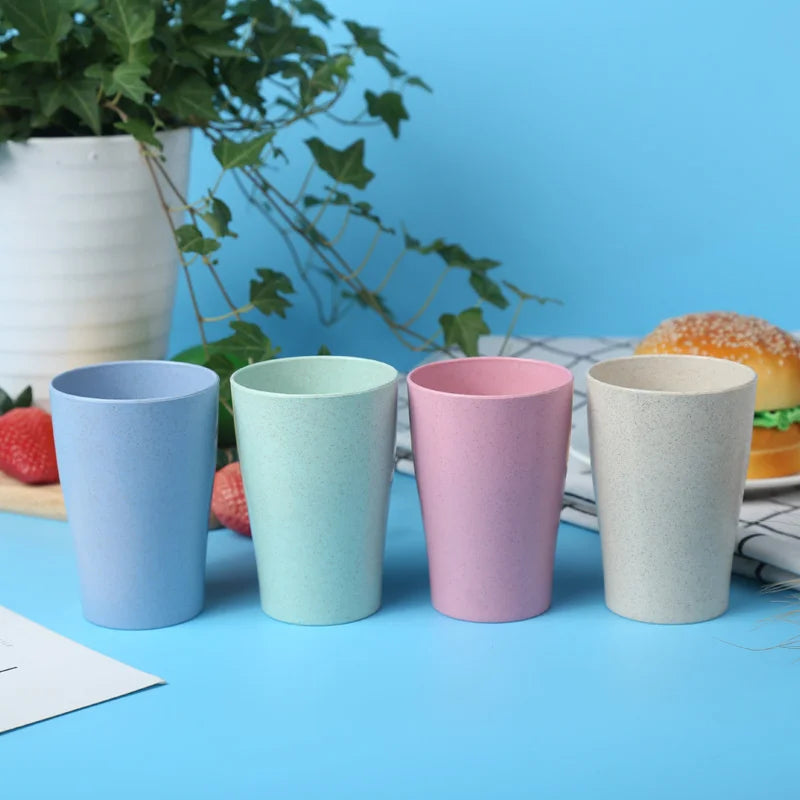 4Pcs Wheat Straw Eco-Friendly Cups – Durable & Biodegradable Reusable Drinkware for Home & Travel