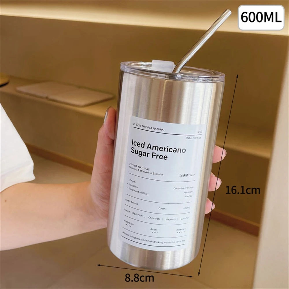 Stainless Steel Coffee Cup with Straw – Double-Walled, Portable & Reusable Thermal Mug