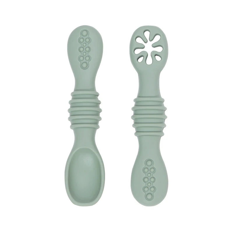 2PCS Silicone Baby Learning Spoon Set | BPA-Free Soft Training Utensils for Self-Feeding