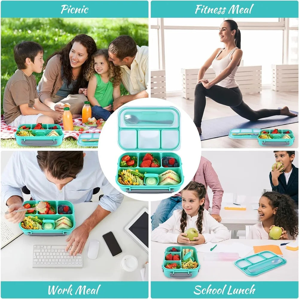 Eco-Friendly 1000ml Leakproof Bento Lunch Box | Microwave Safe with Spoon & Chopsticks | Food Grade PP | Thermal Insulation | 4 Compartment Design | Reusable Lunch Container