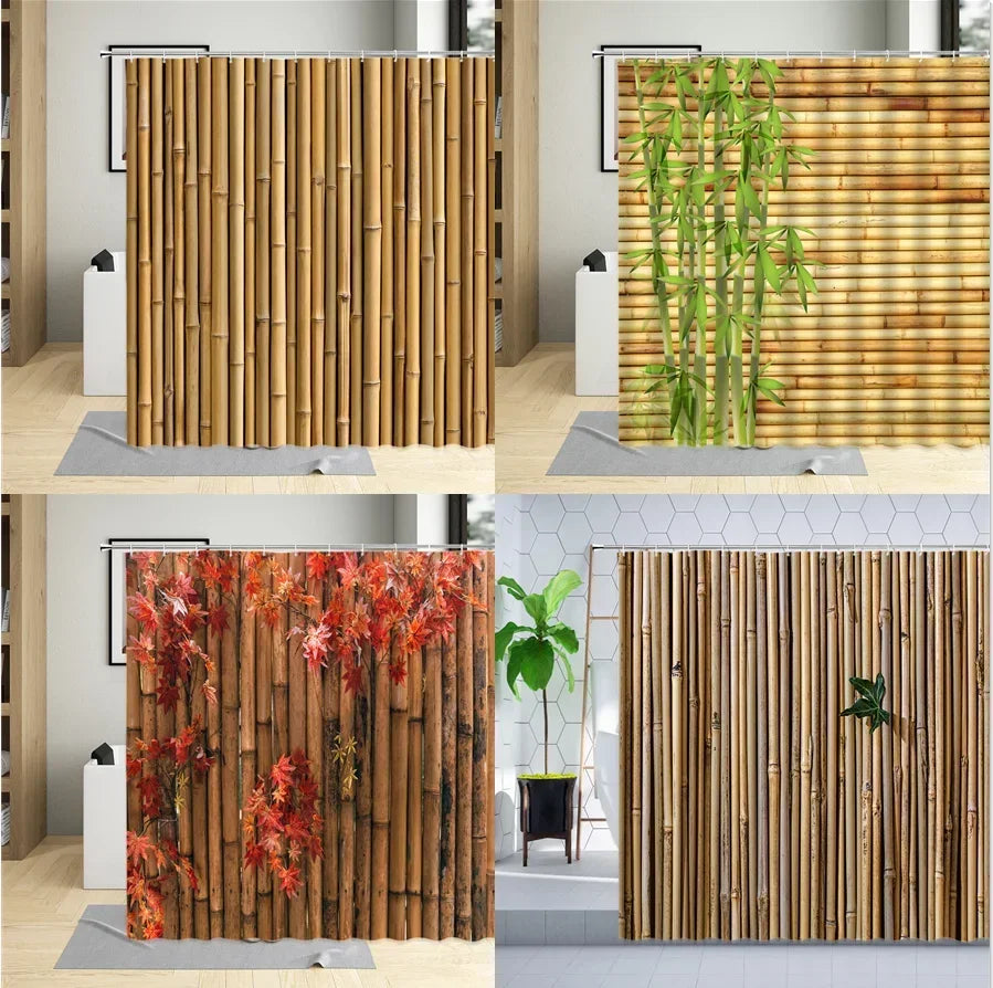 Bamboo Pattern Waterproof Shower Curtain – Mold proof & Eco-Friendly with Hooks