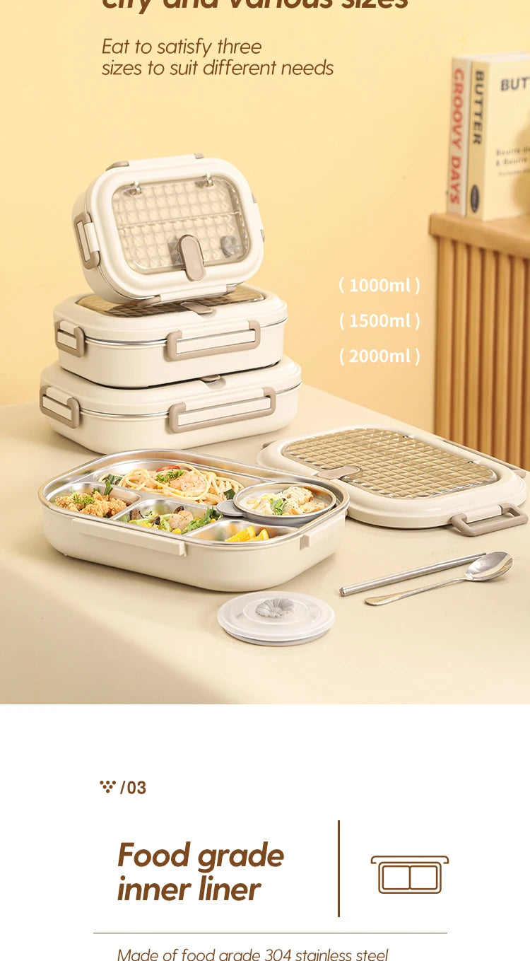 304 Stainless Steel Insulated Lunch Box – Leakproof, Portable, & Large-Capacity Bento Box