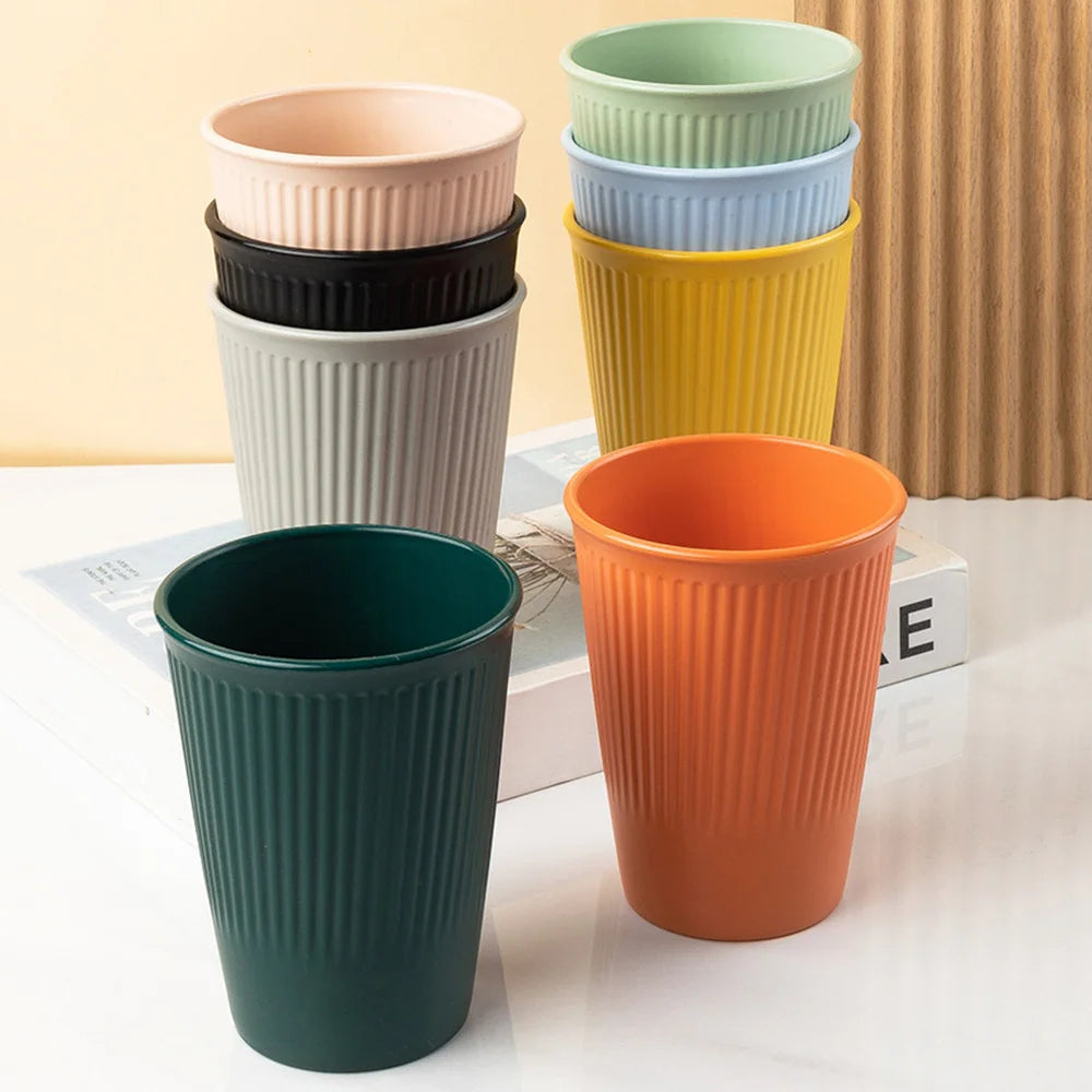 8Pcs Wheat Straw Coffee & Water Cups – Eco-Friendly Reusable Plastic Mugs for Home & Travel