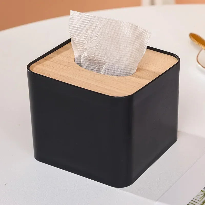 Stylish Tissue Box with Bamboo Cover – Elegant Napkin Holder for Home & Hotel Décor