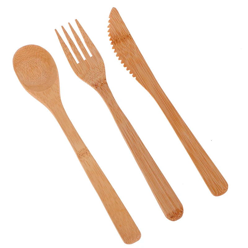 Eco-Friendly Bamboo Travel Cutlery Set | Reusable Fork, Knife & Spoon - Sustainable Wooden Utensils for On-the-Go