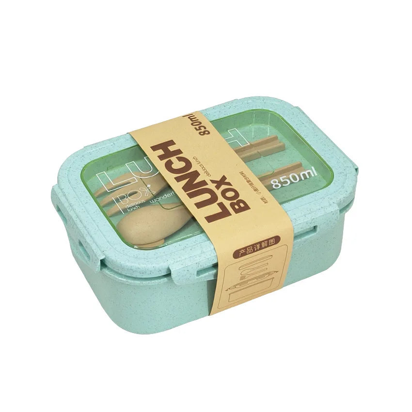 Eco-Friendly Wheat Straw Rectangular Two-Grid Lunch Box | 850ML Capacity | Sustainable & Durable | Perfect for Students & Office Workers