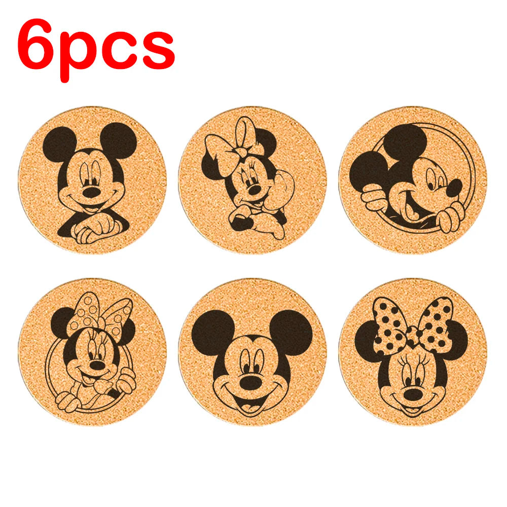 Mickey & Minnie Mouse Engraved Cork Coasters – Eco-Friendly Drink Mats (Set of 6)