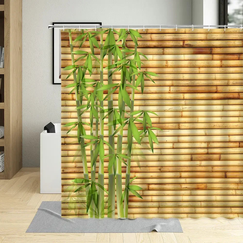 Bamboo Pattern Waterproof Shower Curtain – Mold proof & Eco-Friendly with Hooks