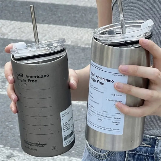 Stainless Steel Coffee Cup with Straw – Double-Walled, Portable & Reusable Thermal Mug