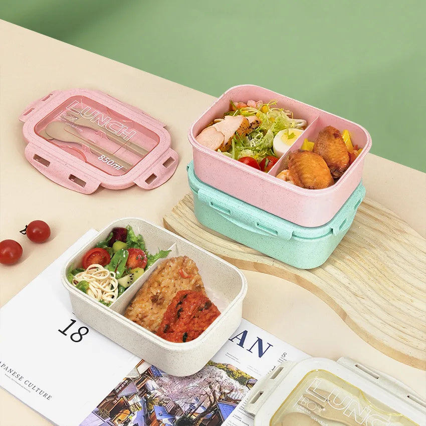 Eco-Friendly Wheat Straw Rectangular Two-Grid Lunch Box | 850ML Capacity | Sustainable & Durable | Perfect for Students & Office Workers