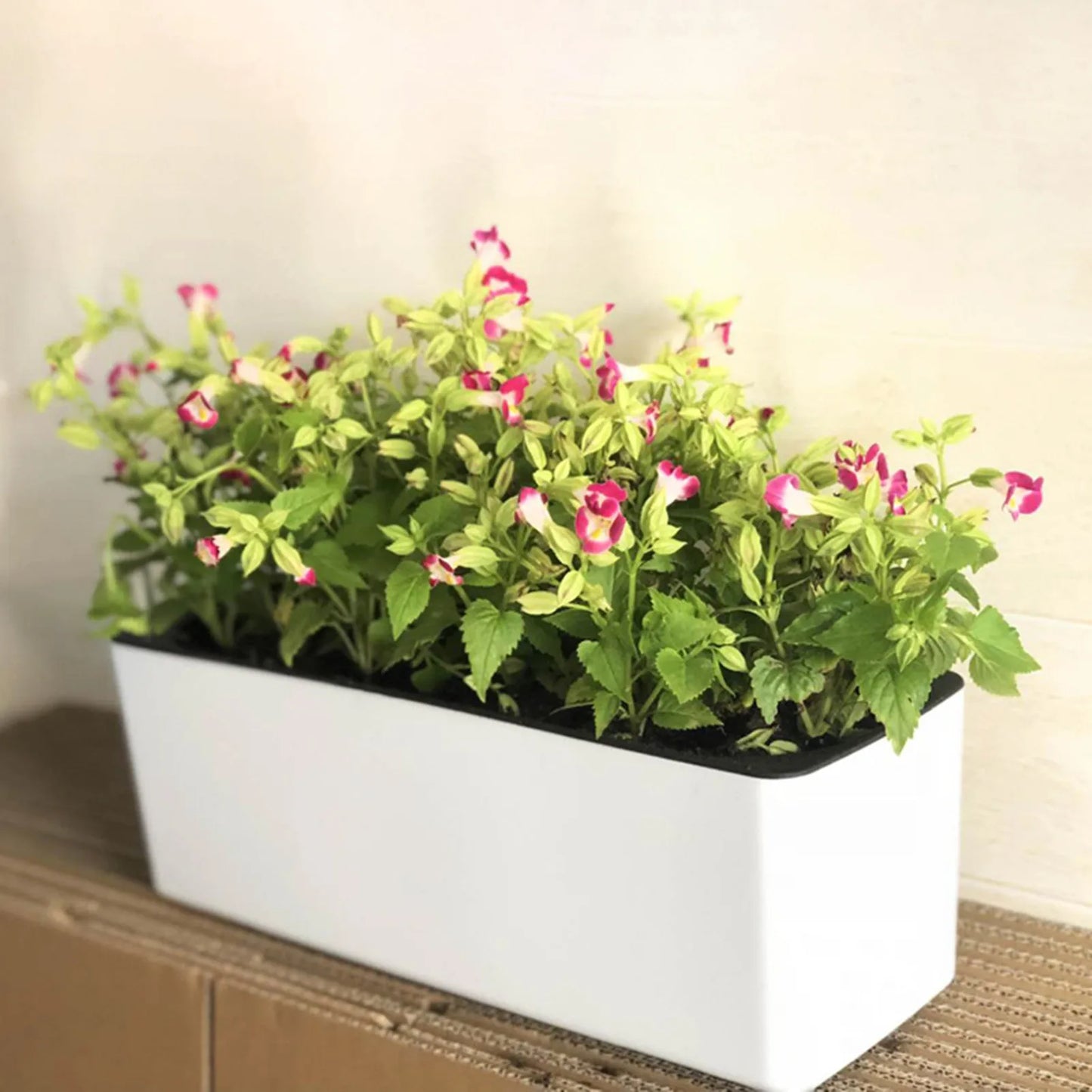 Minimalist Double-Layer Planter Box – Self-Watering Rectangular Flower & Herb Pot for Balcony & Indoor Plants