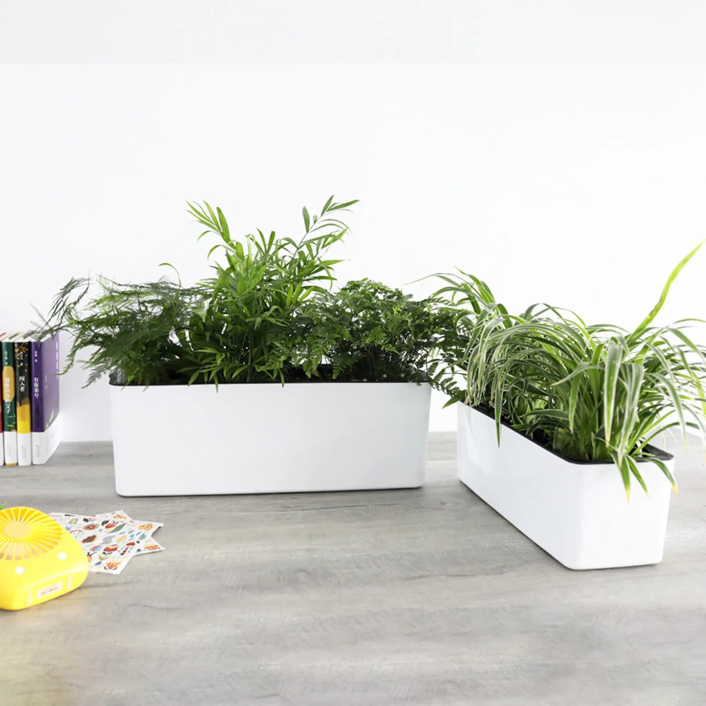 Minimalist Double-Layer Planter Box – Self-Watering Rectangular Flower & Herb Pot for Balcony & Indoor Plants