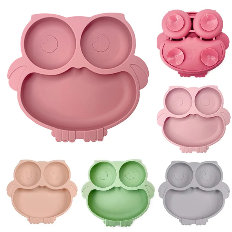 Silicone Baby Suction Plate | Cute Owl Design | BPA-Free Toddler Feeding Bowl