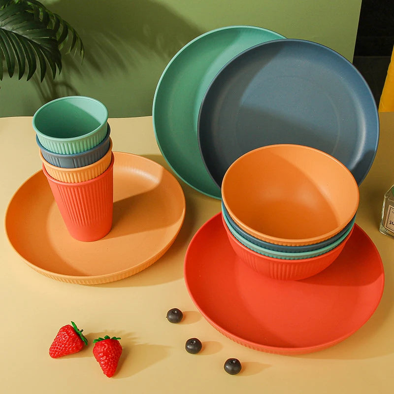 Eco-Friendly 8-Piece Wheat Straw Tableware Set | BPA-Free, Reusable Dinner Plates, Bowls & Cups | Microwave & Dishwasher Safe