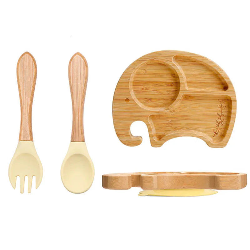 Eco-Friendly Baby Bamboo Plate Set | Non-Slip Suction | Cute Cartoon Design for Self-Feeding